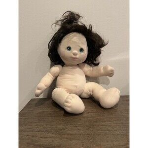 Vintage My Child 1985 Mattel Cloth Doll Brown Hair Green Aqua Eyes Girl Brunette